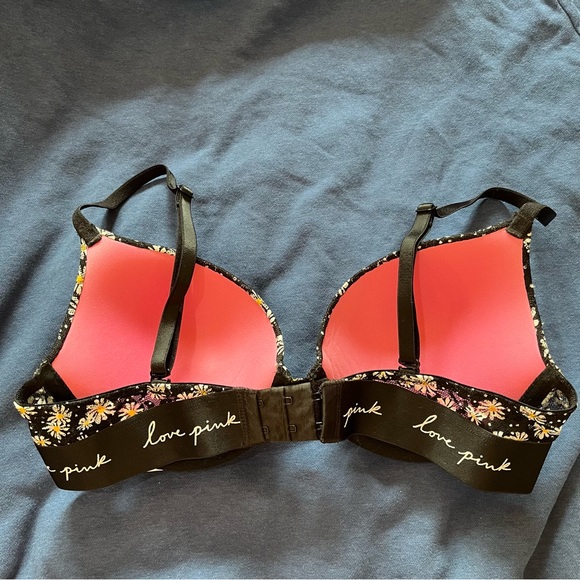 PINK Wear Everywhere Push Up Bra Floral Daisies Underwire Lace Black 34C - Picture 5 of 12
